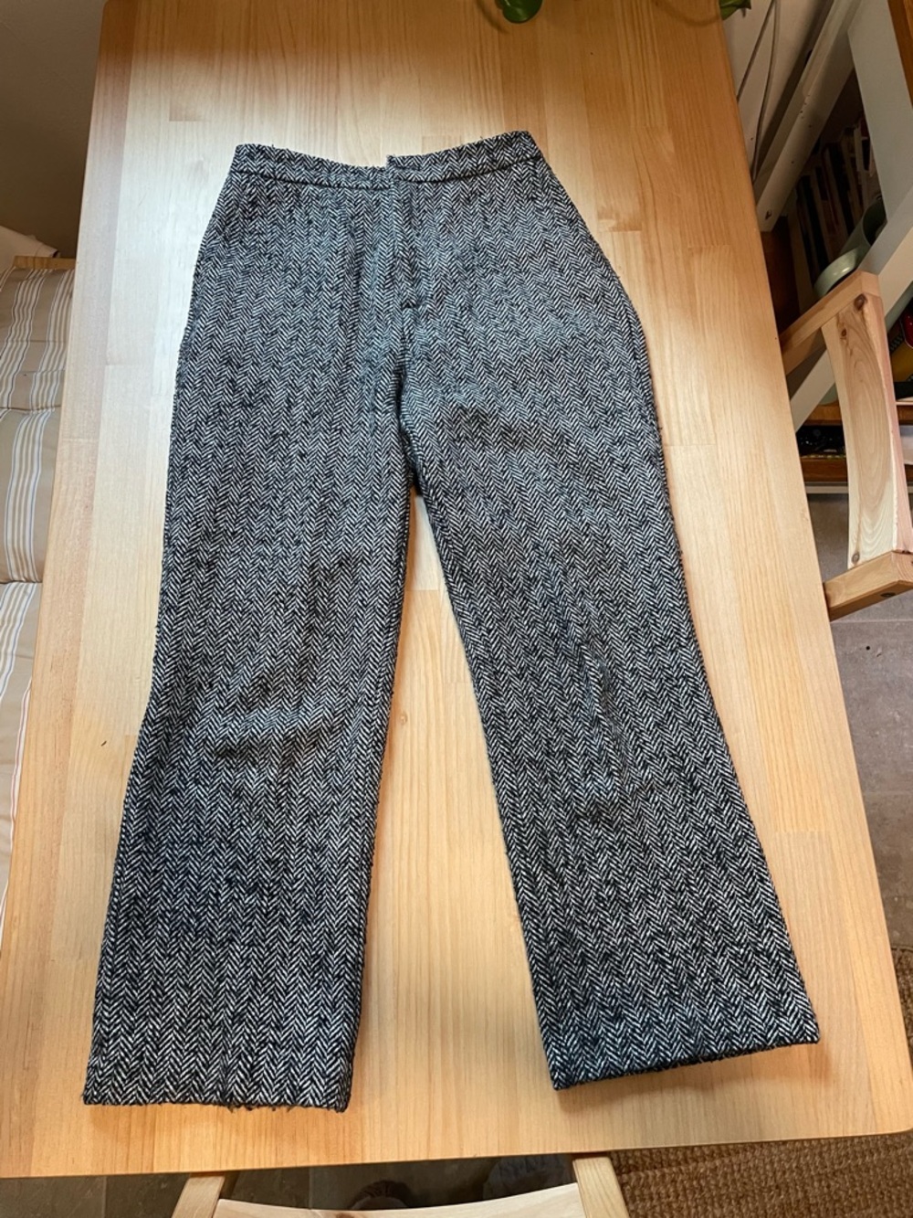 OAK + FORT Black and Grey Herringbone Trousers